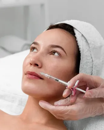 A client receiving a facial aesthetic treatment at the med spa.